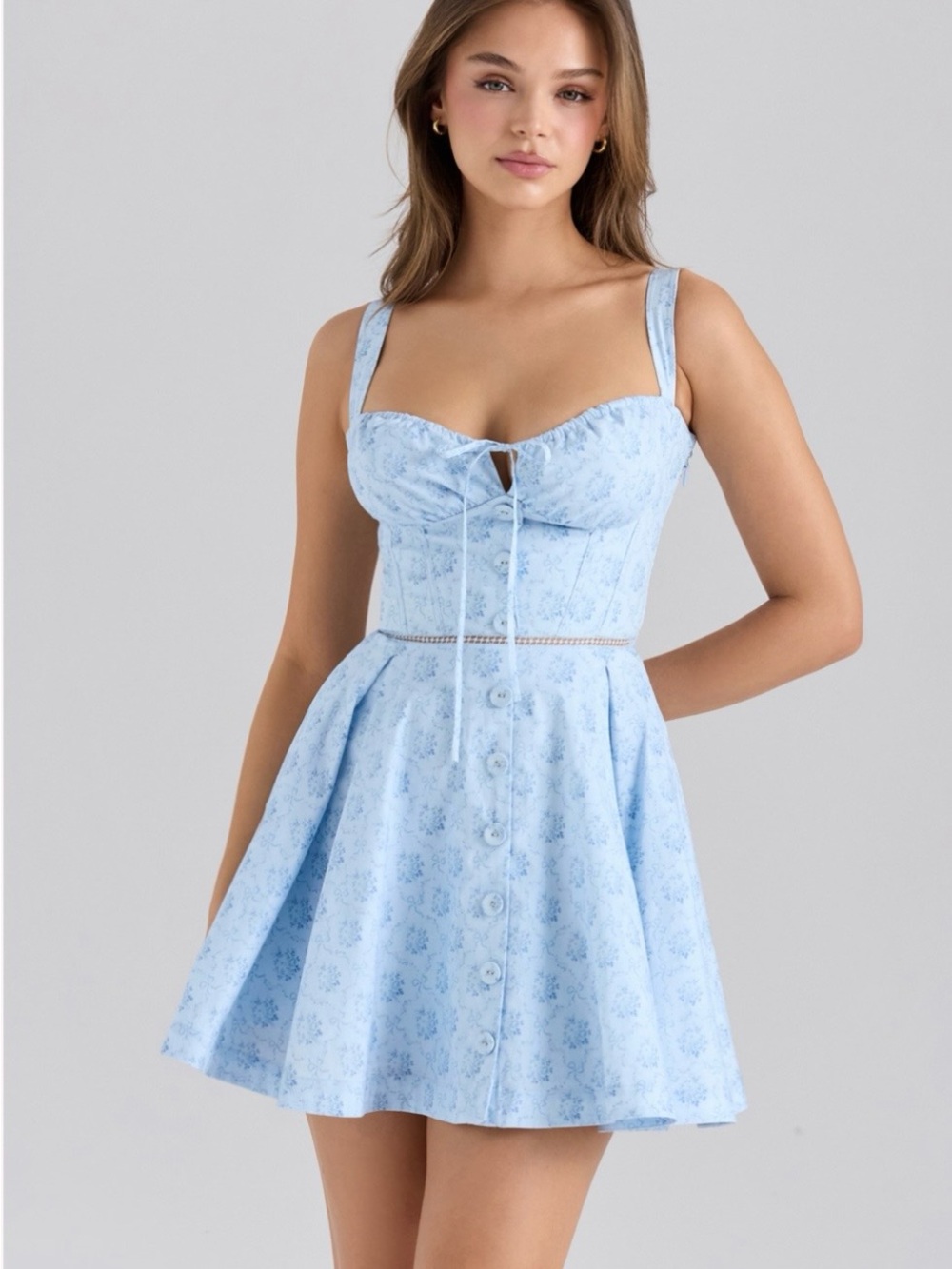 Light Blue Floral Fit-and-Flare Dress